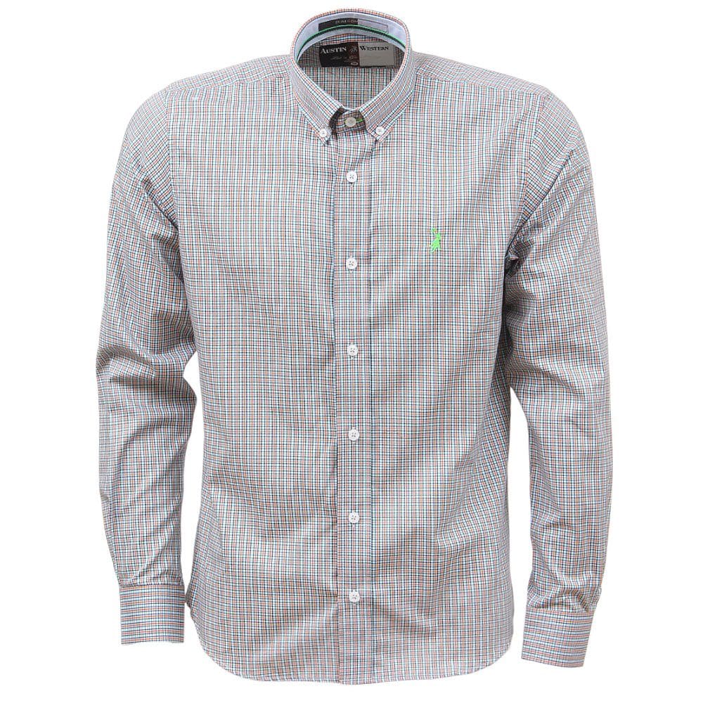 Camisa Xadrez Masculina Manga Longa Laranja Austin Western 38371