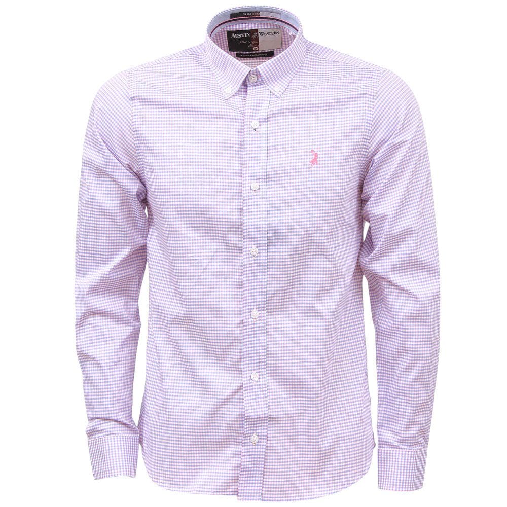 Camisa Xadrez Masculina Manga Longa Lilás Austin Western 38366
