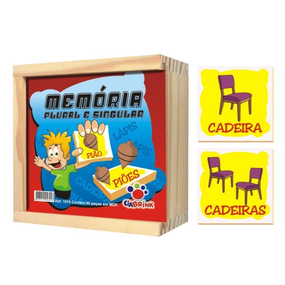 Jogo da Memória Plural e Singular Caixa em Madeira