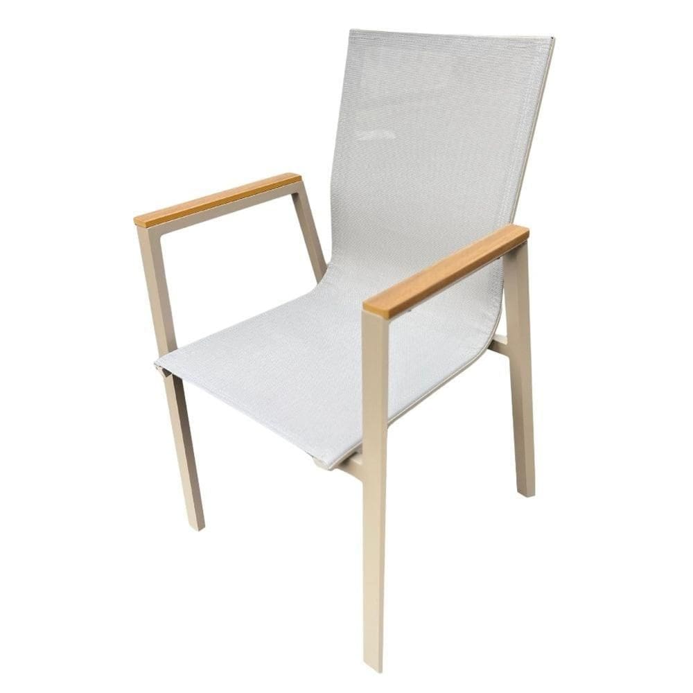Kit 4 Cadeiras com Braço Empilhável Angra Maresias Fratini Assento Tela Fendi Base Alumínio Fendi