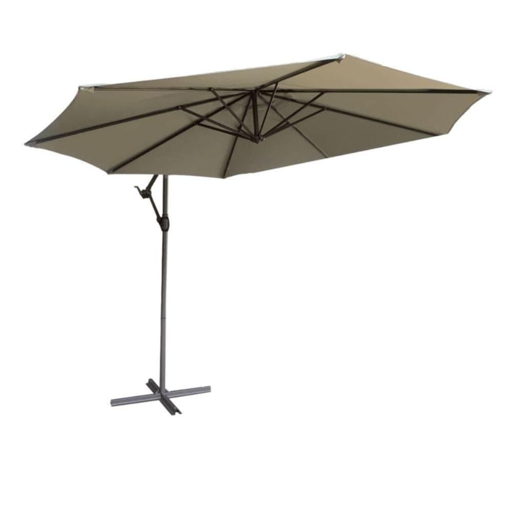 Ombrelone Lateral Tahiti Bahamas Fratini 300cm (larg) Base Cruz Alumínio Marrom Taupe Capa Poliéster