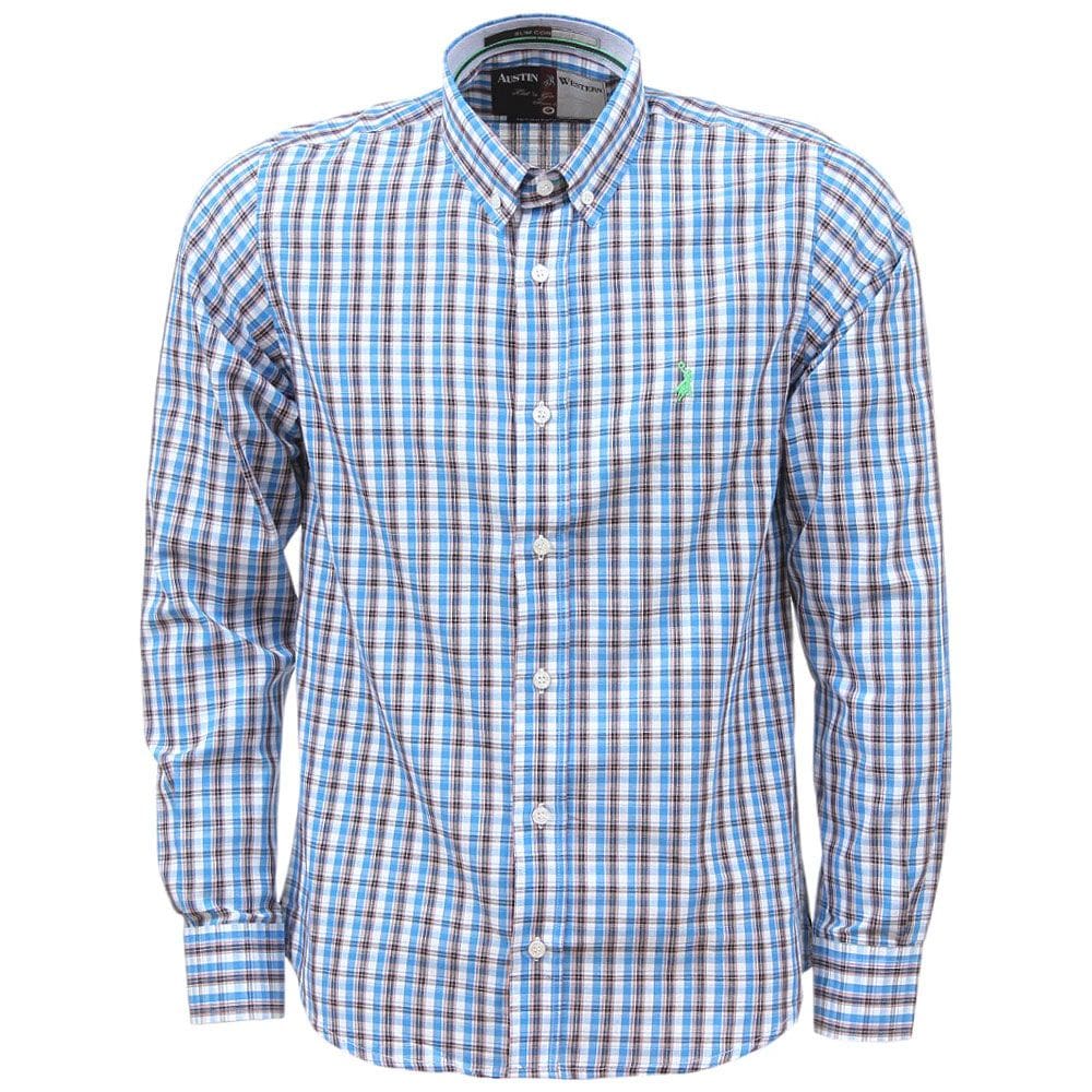 Camisa Xadrez Masculina Manga Longa Azul Austin Western 38372