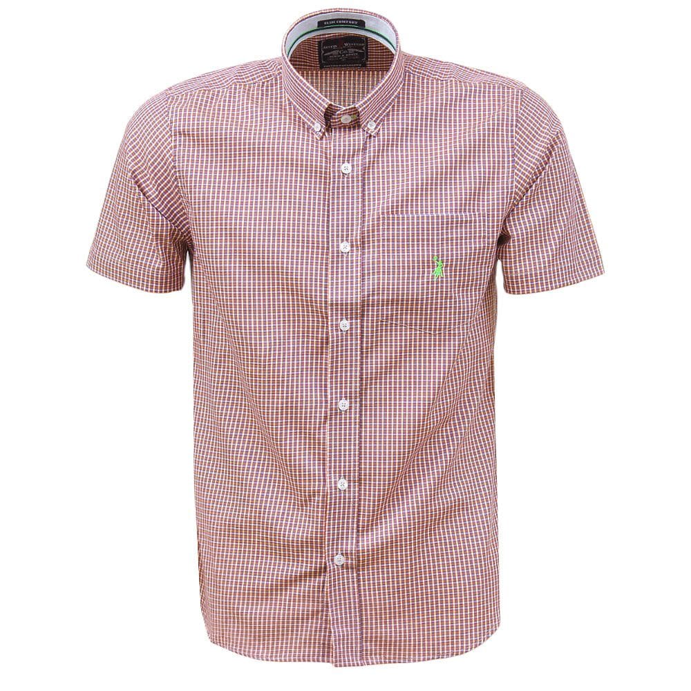 Camisa Xadrez Masculina Manga Curta Laranja Austin Western 38365