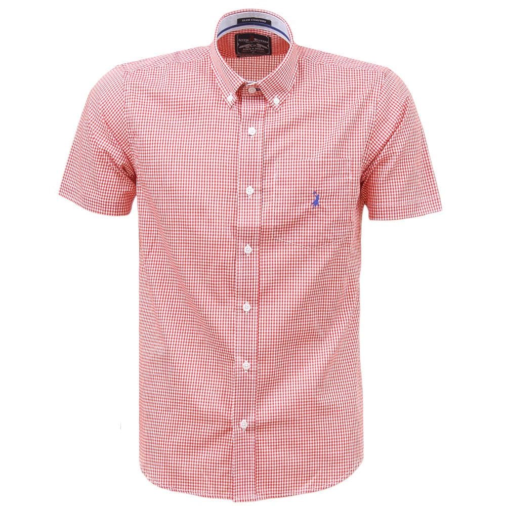 Camisa Xadrez Masculina Manga Curta Vermelha Austin Western 38364