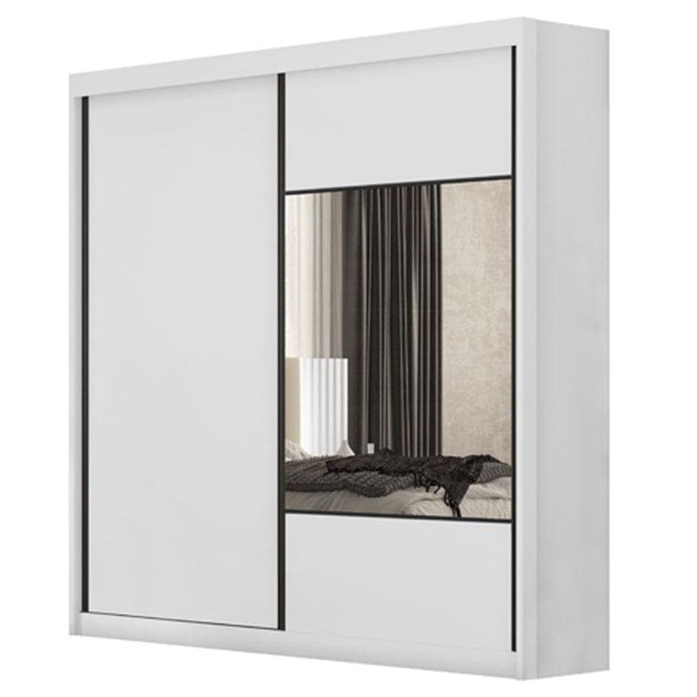 Guarda Roupa Casal Sienna 2 Portas 8 Gavetas Neve com Espelho - Novo Horizonte