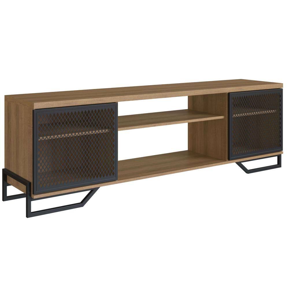 Rack Para Tv 60” 183x40x57cm MDP Portas Teladas Estilo Industrial P1027 Preto Mel