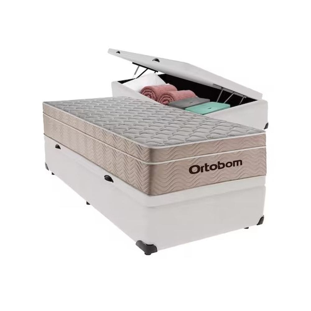 Cama Box Baú Solteiro Branco Colchão Molas Ensacadas Airtech Spring 88x188 - Ortobom