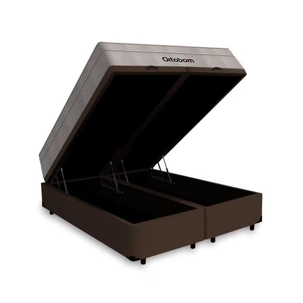 Cama Box Baú Queen Bipartido Marrom Colchão Molas Ensacadas Airtech Spring 158x198 - Ortobom
