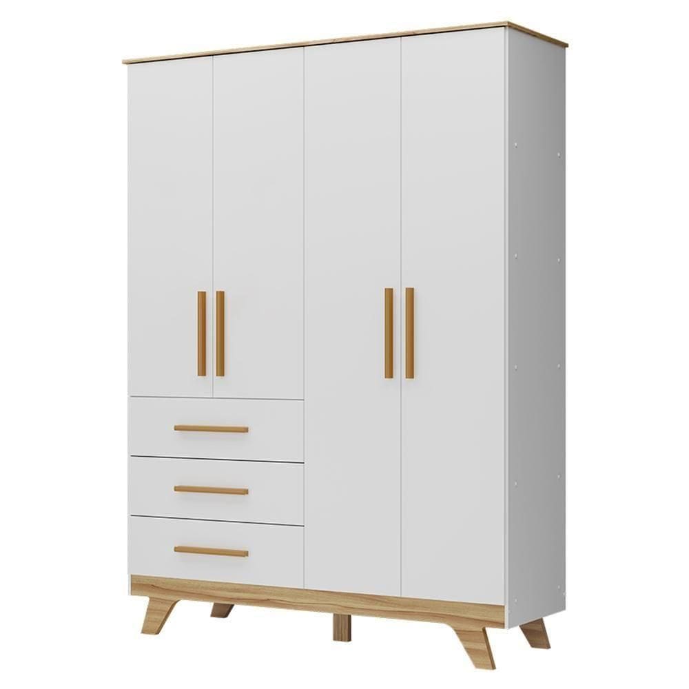 Guarda Roupa Infantil Retrô 4 Portas E 3 Gavetas Branco Brilho/amêndoa - Móveis Peroba
