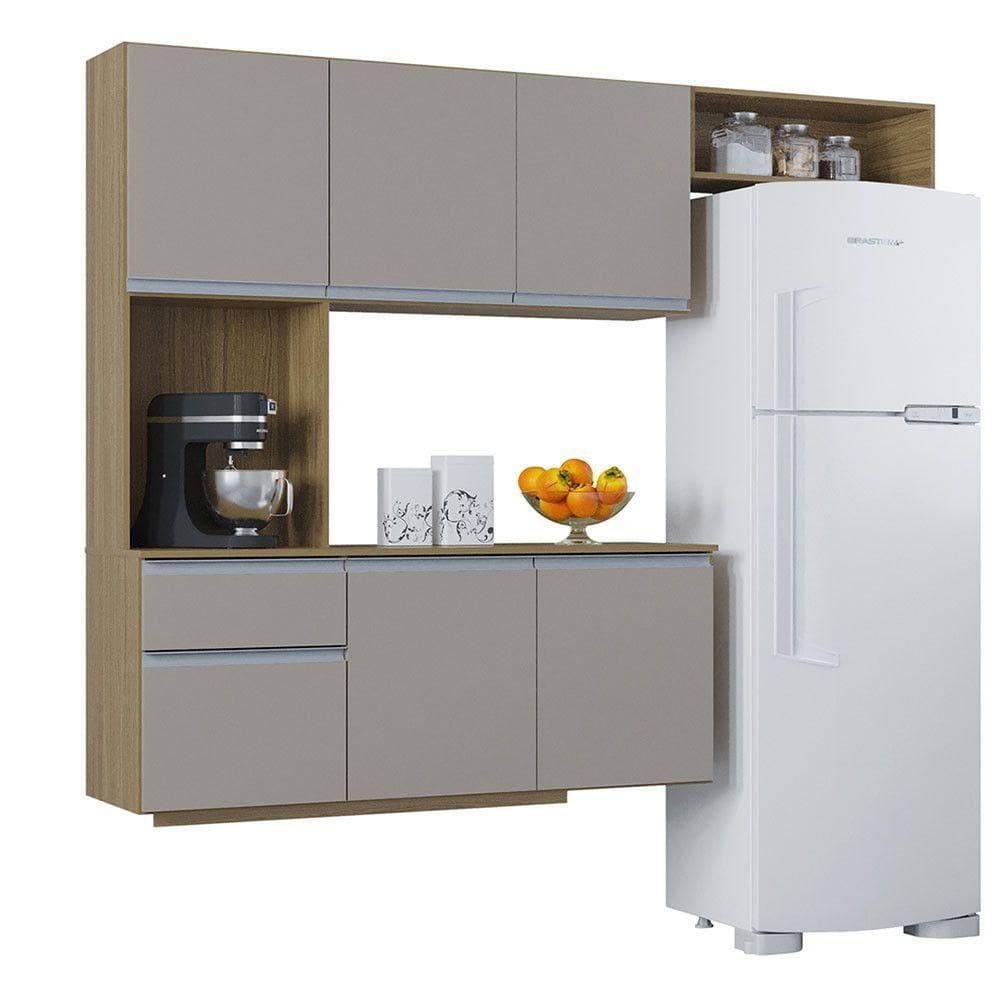 Kit Cozinha Suspensa Mel Com Balcão 180cm Poquema Móveis Damasco/off White