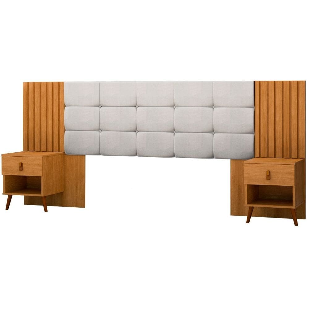 Cabeceira Estofada para cama box casal/Queen JA Móveis Suiça Lady com 02 mesas de cabeceira Nature