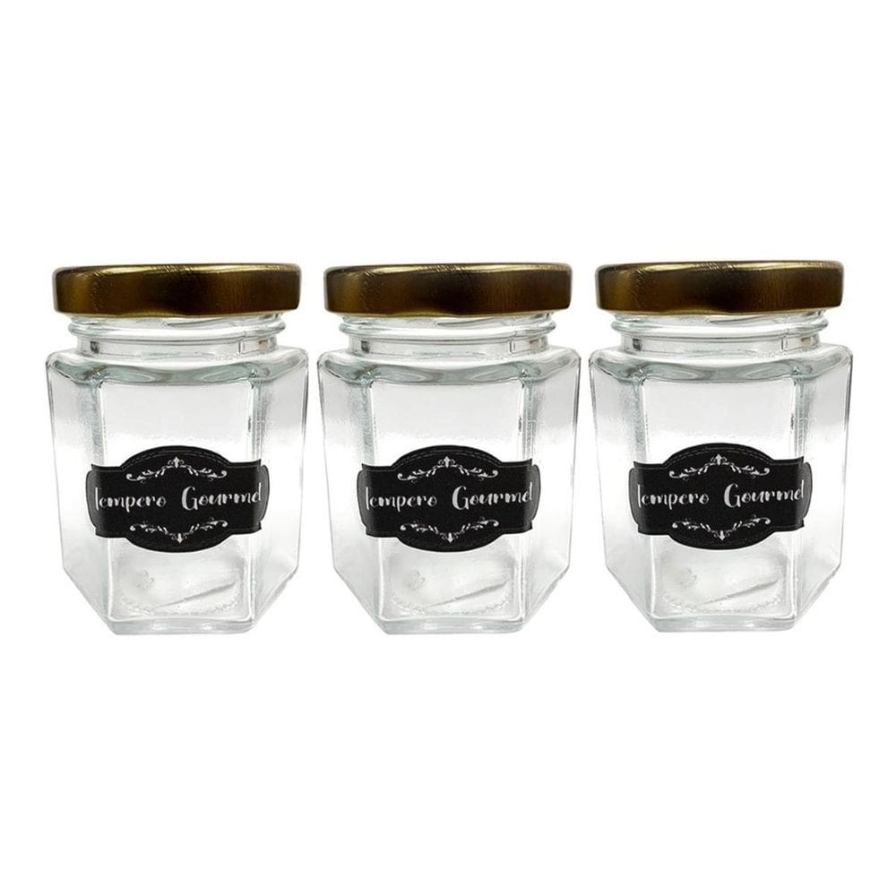 Kit 10 Potes Vidro Porta Tempero Com Etiqueta 6,7X5,5Cm