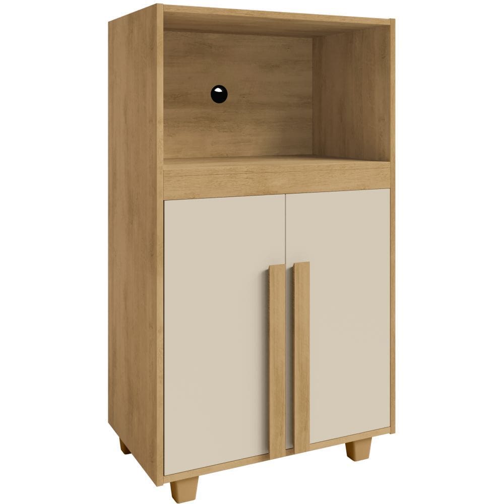 Balcão Multiúso RV Móveis Escócia com nicho para forno ou micro-ondas e utensílios 02 portas Cinamomo OFF WHITE