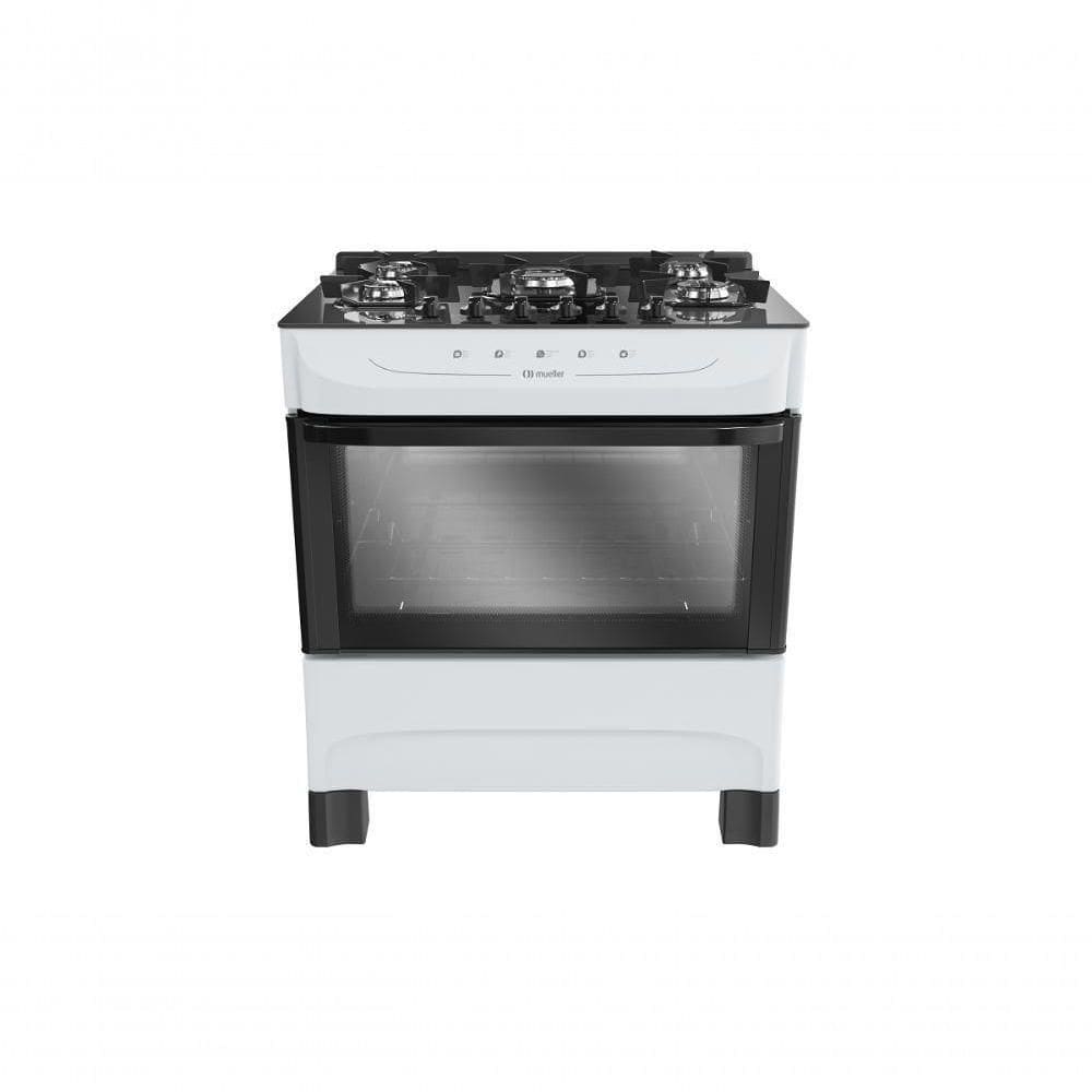 Fogão Mueller 5 Bocas Com Mesa De Vidro e Acendimento Branco MFV5BB Bivolt