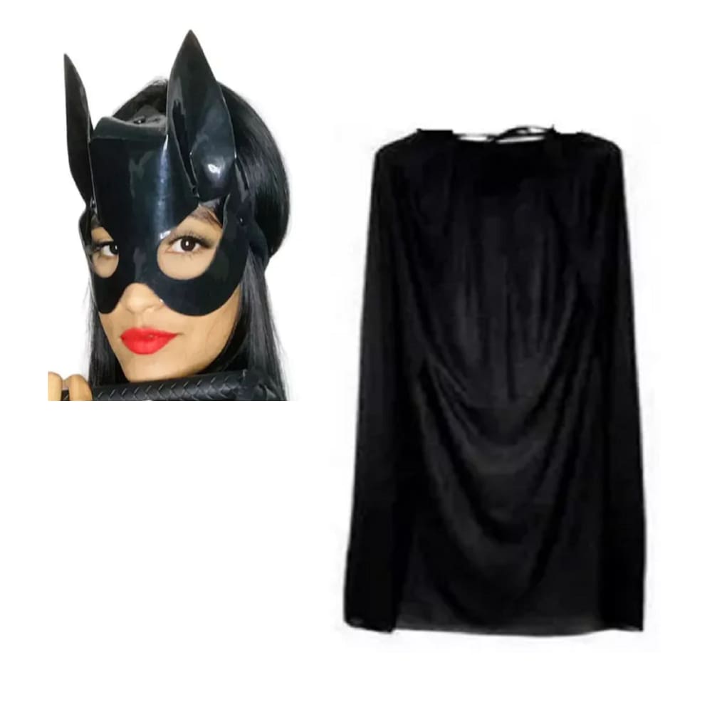 Máscara Mulher Gato Luxo e Capa Fantasia Cosplay Festas
