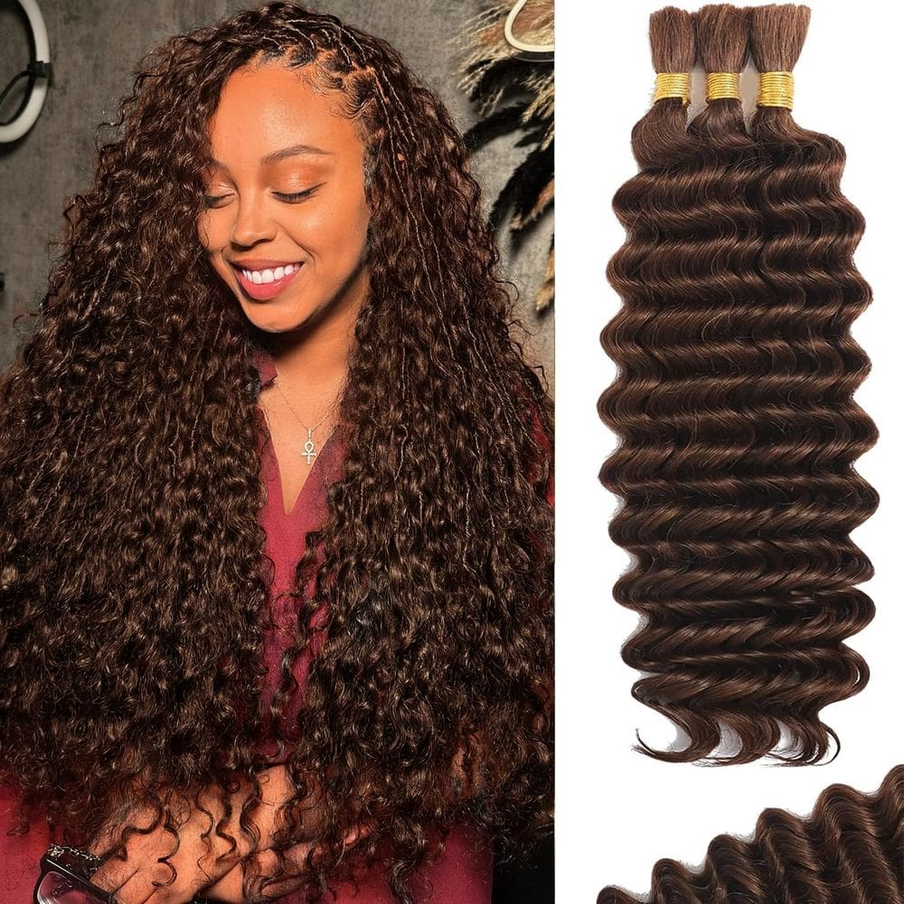 Braiding Hair BIZVUS Deep Wave 110 g 18 polegadas 3 pacotes #4 Brown