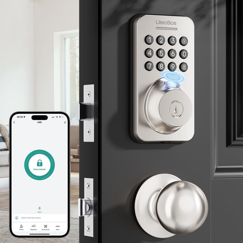 Fechadura de porta Ulecoce Fingerprint Keypad Deadbolt com conjunto de alças