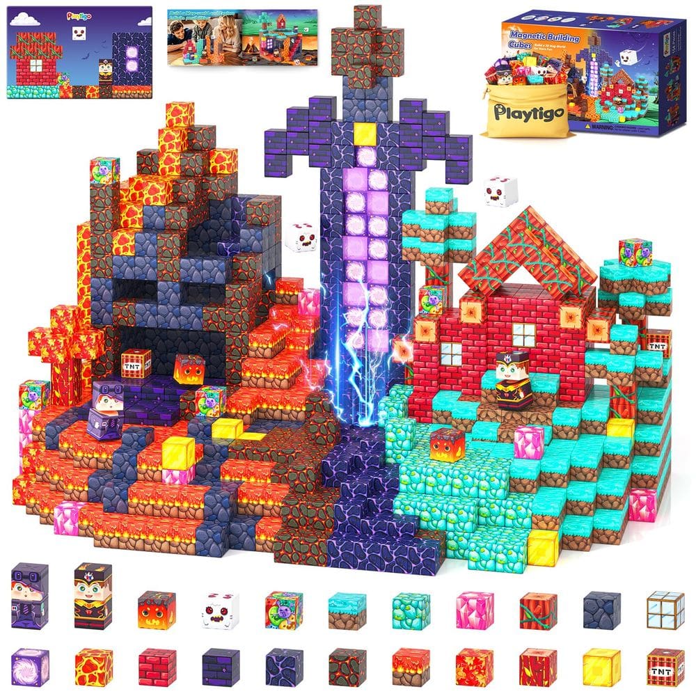 Blocos magnéticos Playtigo Mine Magnet World 154 unidades para crianças a partir de 3 anos