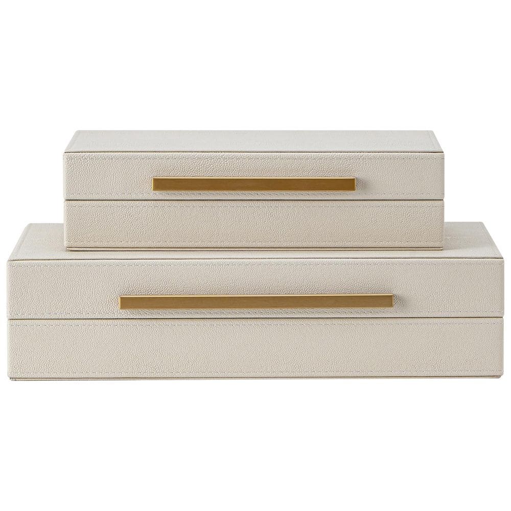 Conjunto de caixas de armazenamento decorativas bege shagreen com alças douradas