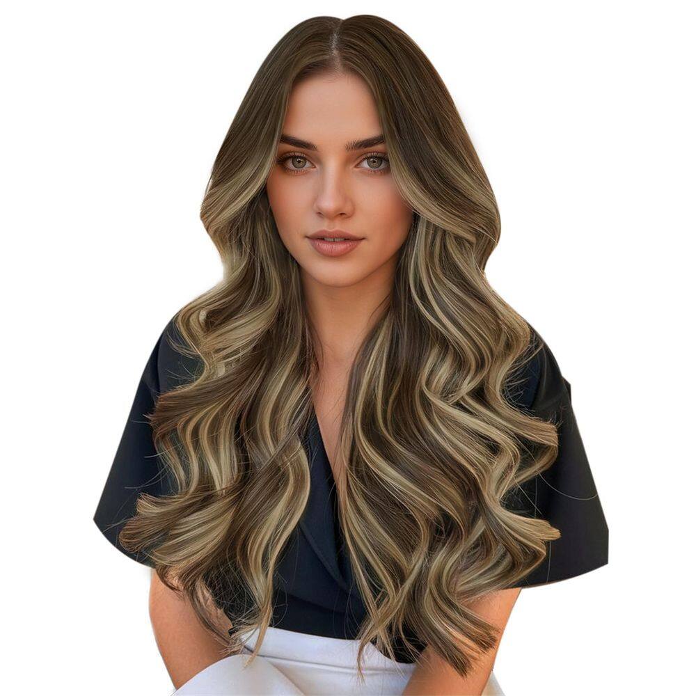 Fita adesiva em extensões de cabelo Full Shine, 20 polegadas, marrom médio a loiro