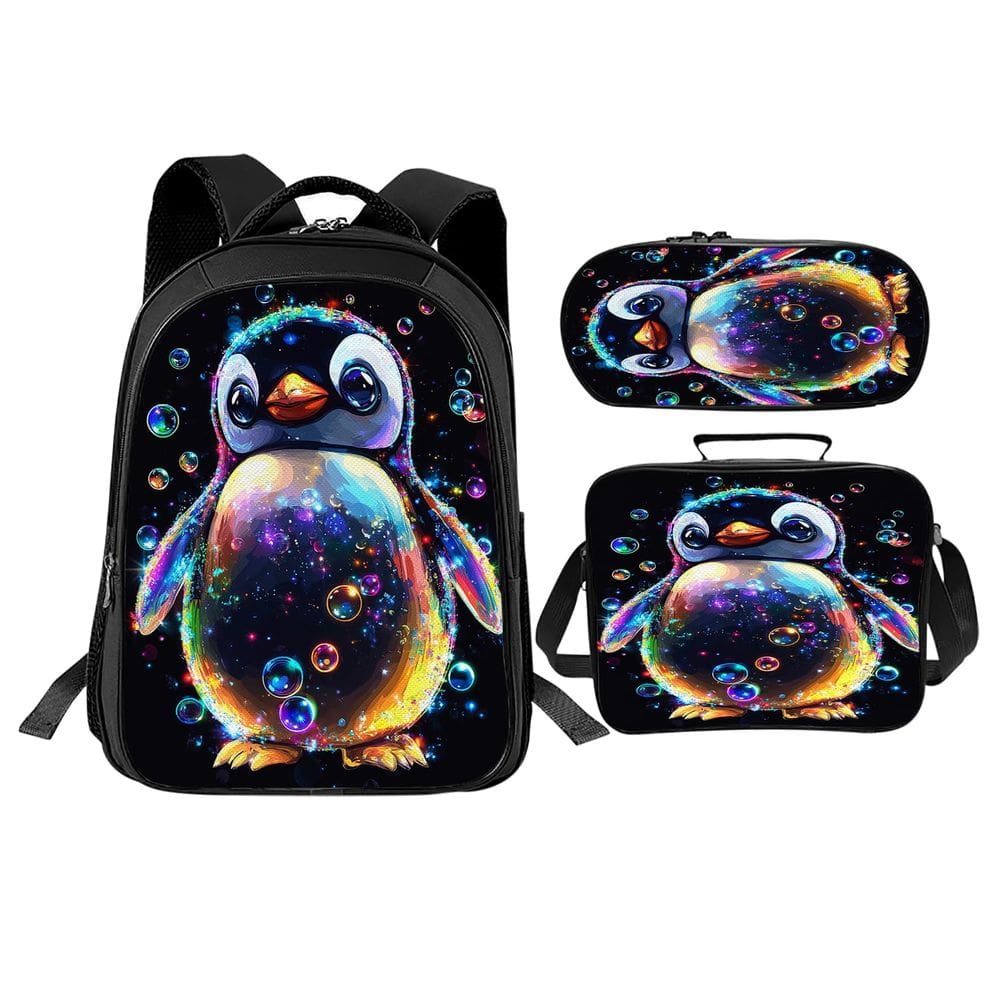 Conjunto de mochilas escolares Trimety Cute Penguin com lancheira