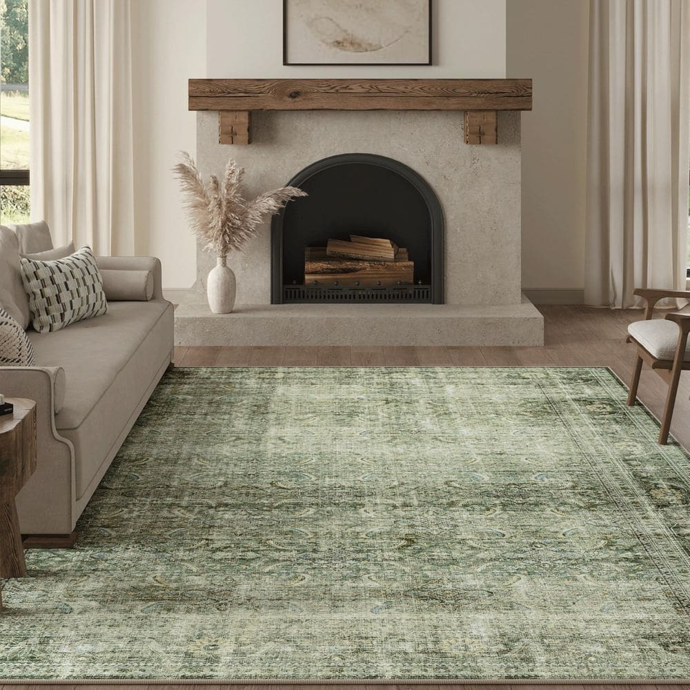 Tapete Area FMFUNCTEX lavável de 6 x 9 pés verde vintage para casa