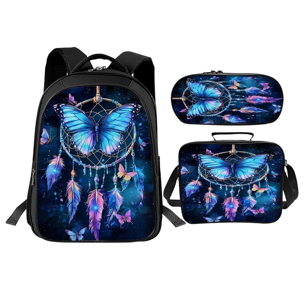Conjunto de mochila Trimety Butterfly Dream Catcher de 3 peças azul