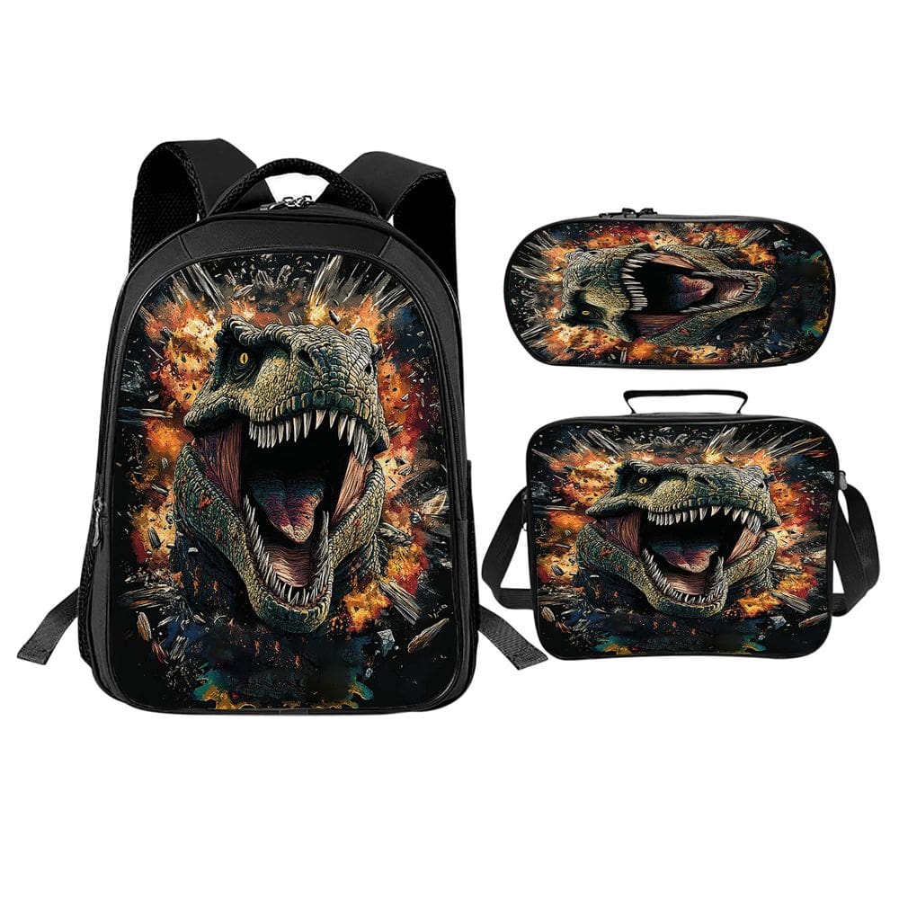Conjunto de mochilas escolares Trimety Dinosaur com lancheira e estojo de lápis