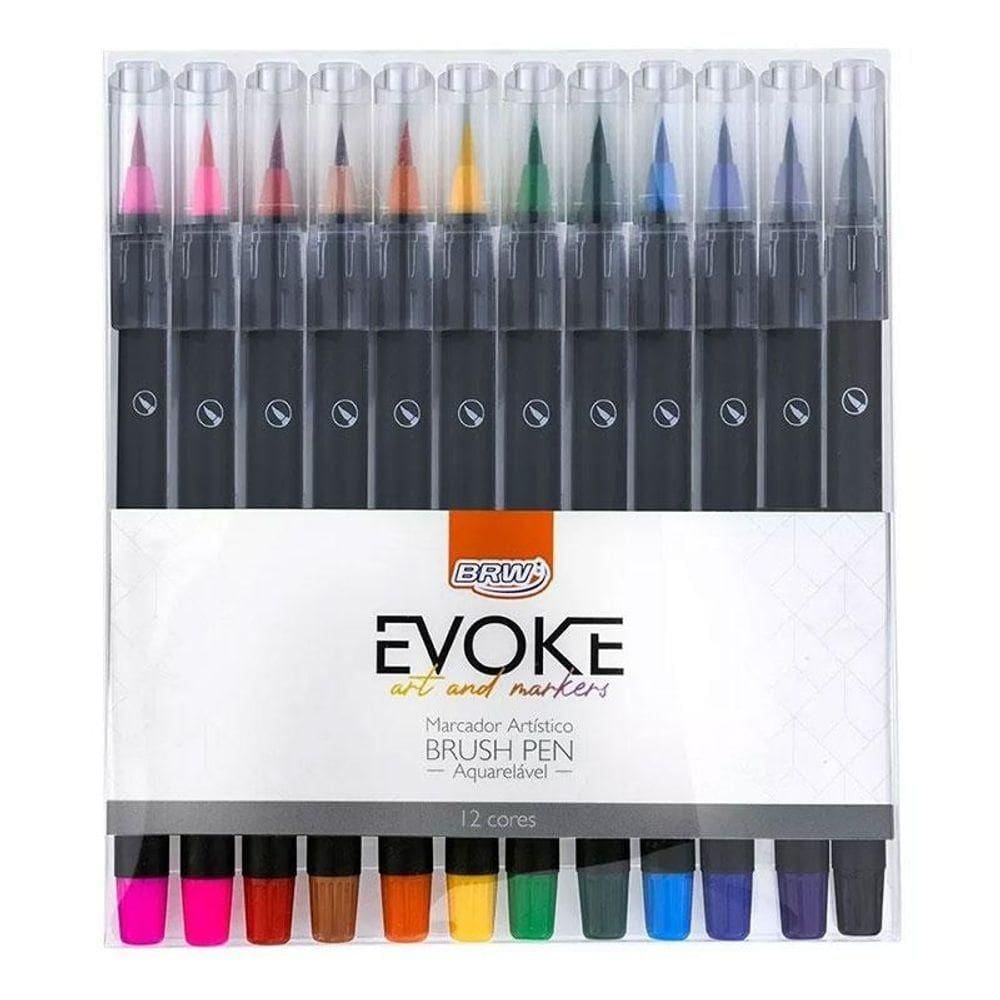 Kit Caneta Marcadora Artística Aquarelável Brush Pen Bp0001 12 Cores - Brw