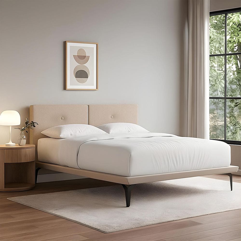 Cama Japonesa Toquio Queen com Cabeceira Almofada Linho Bege