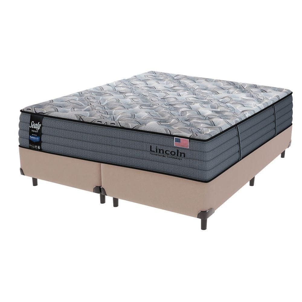 Cama Box Bege E Colchão Queen Lincoln Molas Ensacadas Sealy