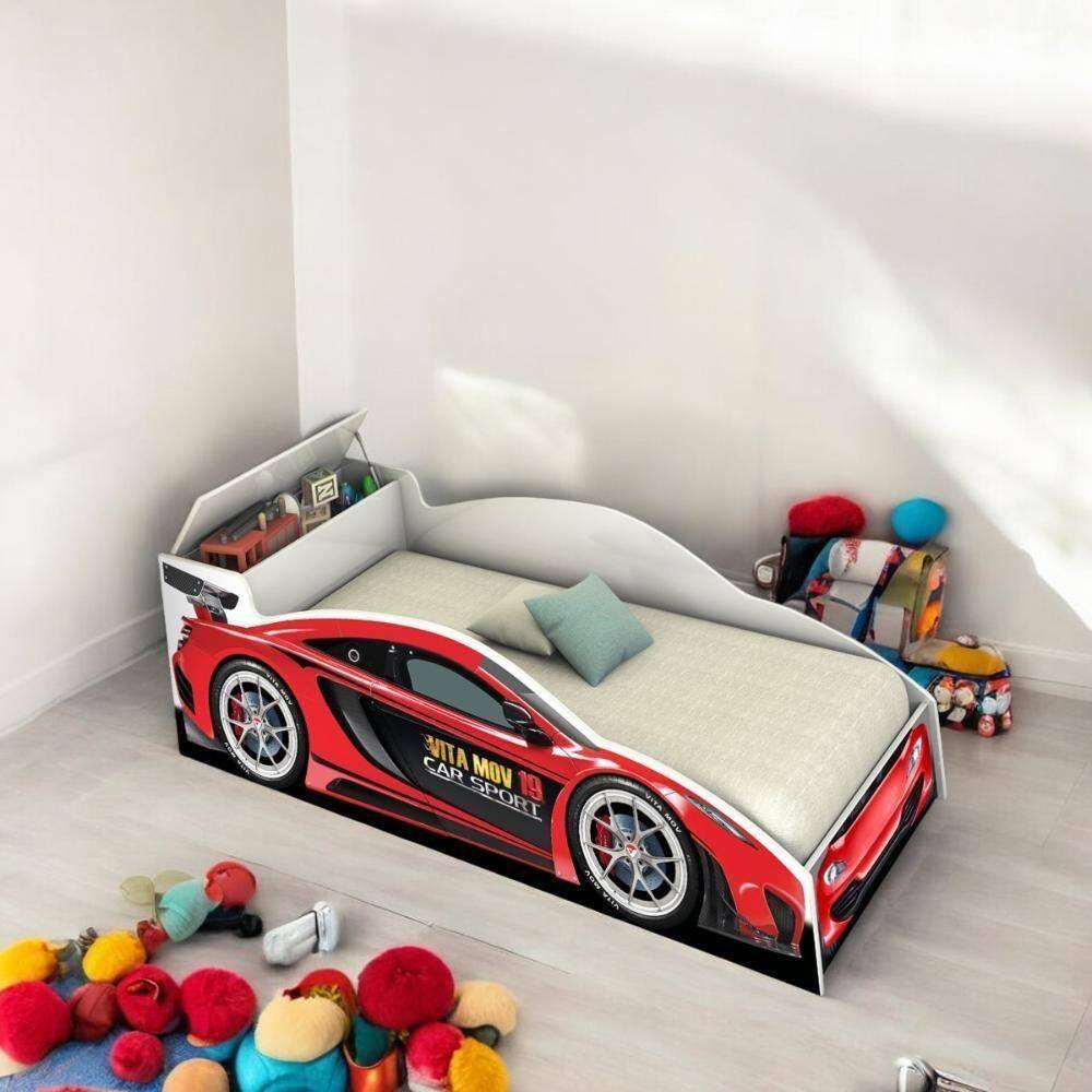 Cama Solteiro Carro Com Baú Vermelha Com Colchão