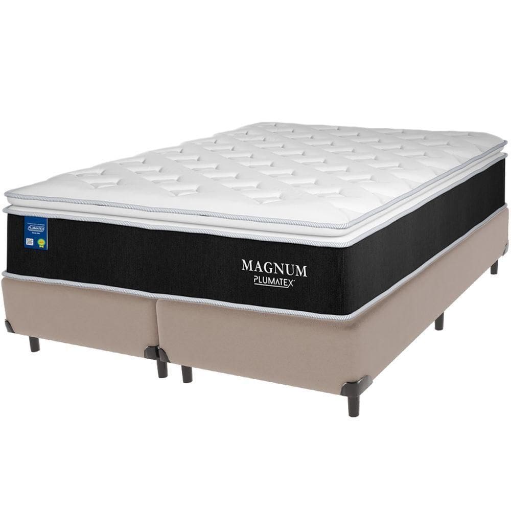 Cama Box Bege E Colchão Magnum Molas Ensacadas Queen Plumatex
