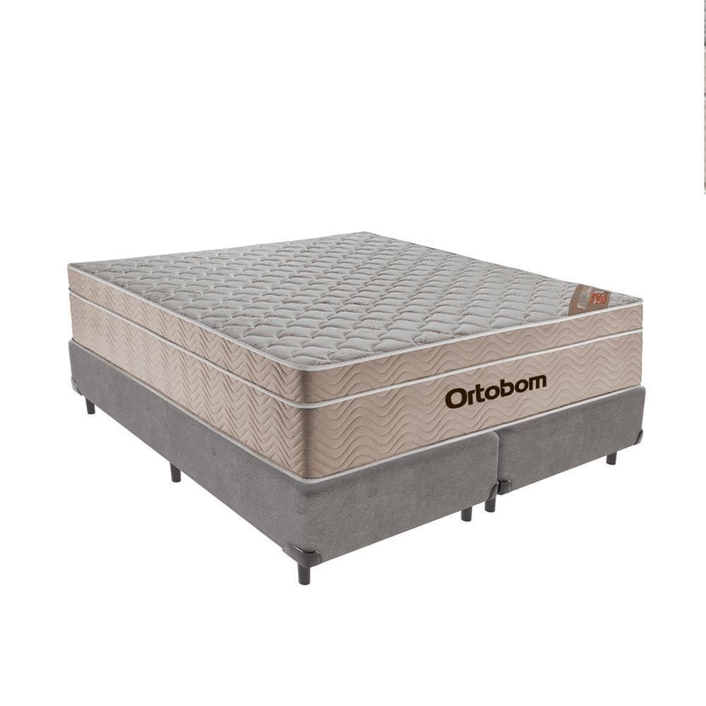 Cama + Box Airtech Colchão Ortobom Queen 158cm Cinza