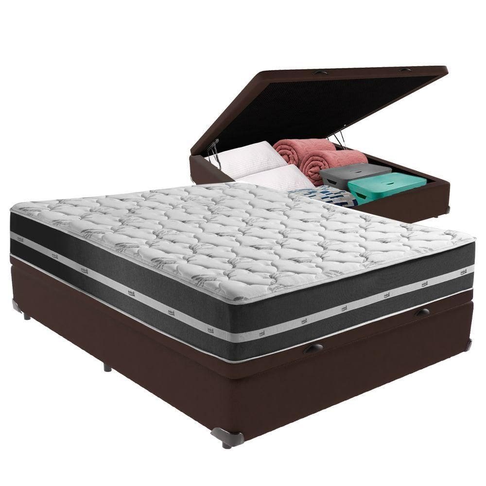 Cama + Box Com Bau Casal Classic Marrom
