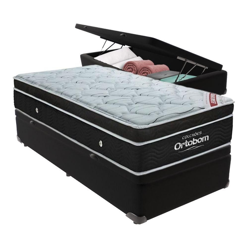 Cama Box Baú Solteiro Colchão Ortobom Elegant Mola Ensacada Preto