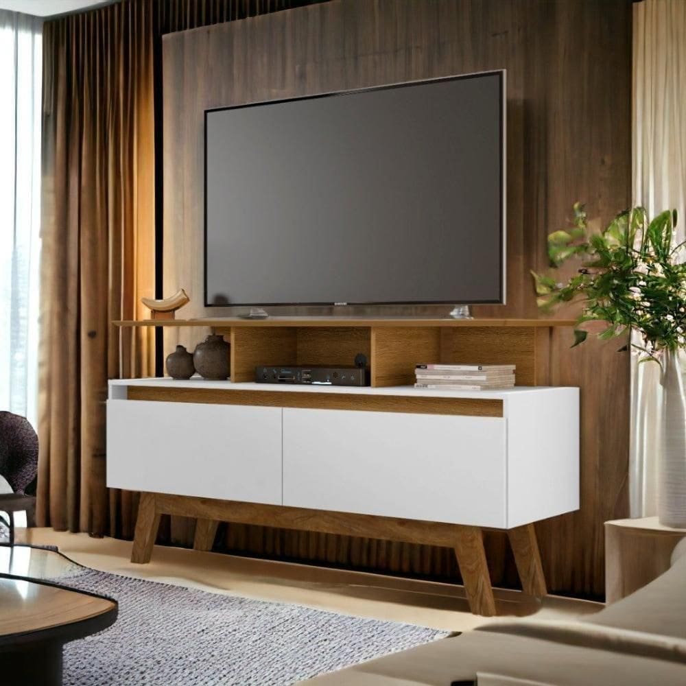 Rack Com Gavetas Rubi 1,2 Cinamomo E Branco Bechara