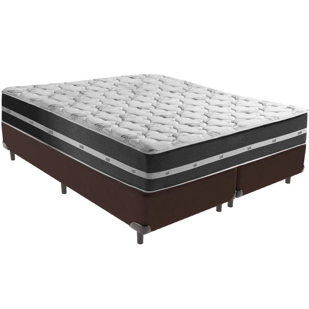 Cama Box Marrom E Colchão Classic Preto Molas Ensacadas Queen