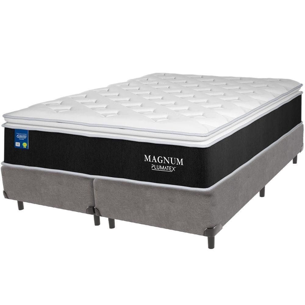 Cama Box Cinza E Colchão Magnum Molas Ensacadas Queen Plumatex