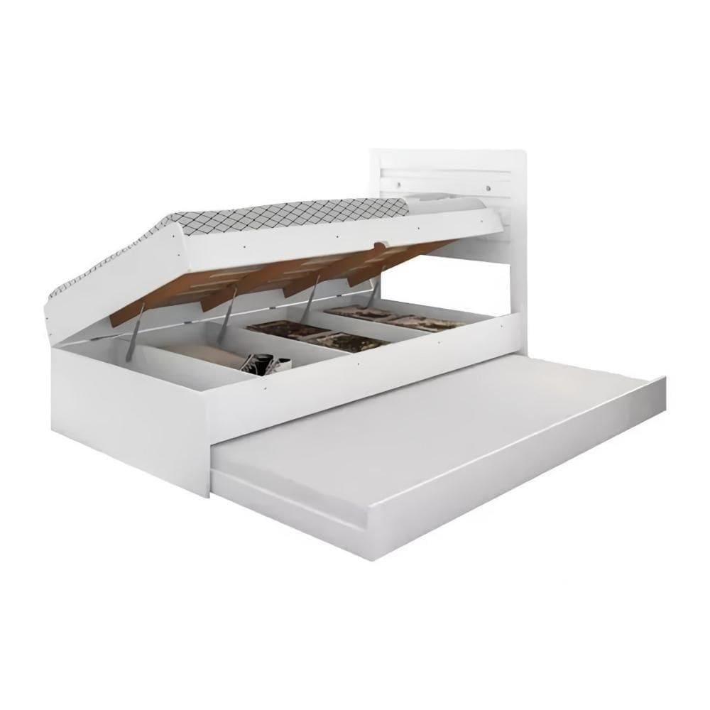 Cama Baú Framar Móveis Larissa Solteiro Com Auxiliar Cor Branco