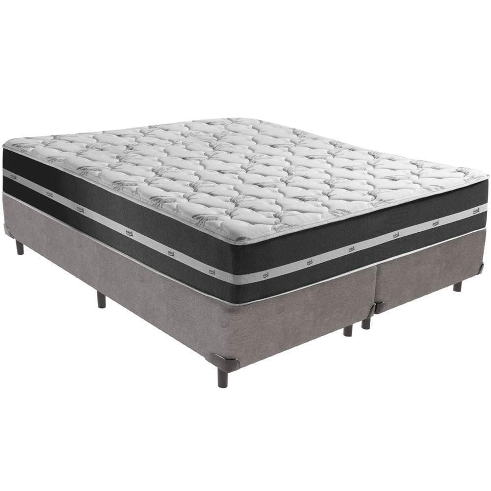 Cama Box Cinza E Colchão Classic Preto Molas Ensacadas Queen