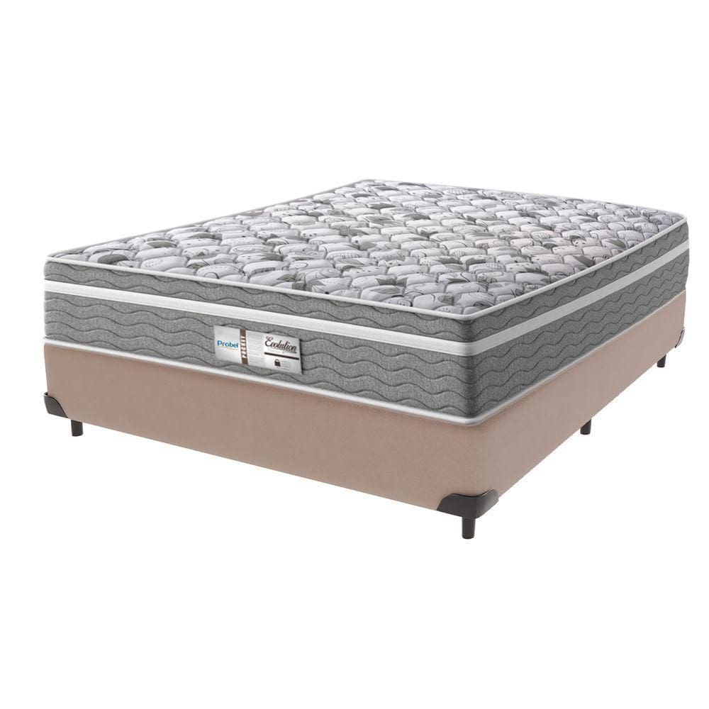 Cama Box Bege E Colchão Casal Evolution Probel