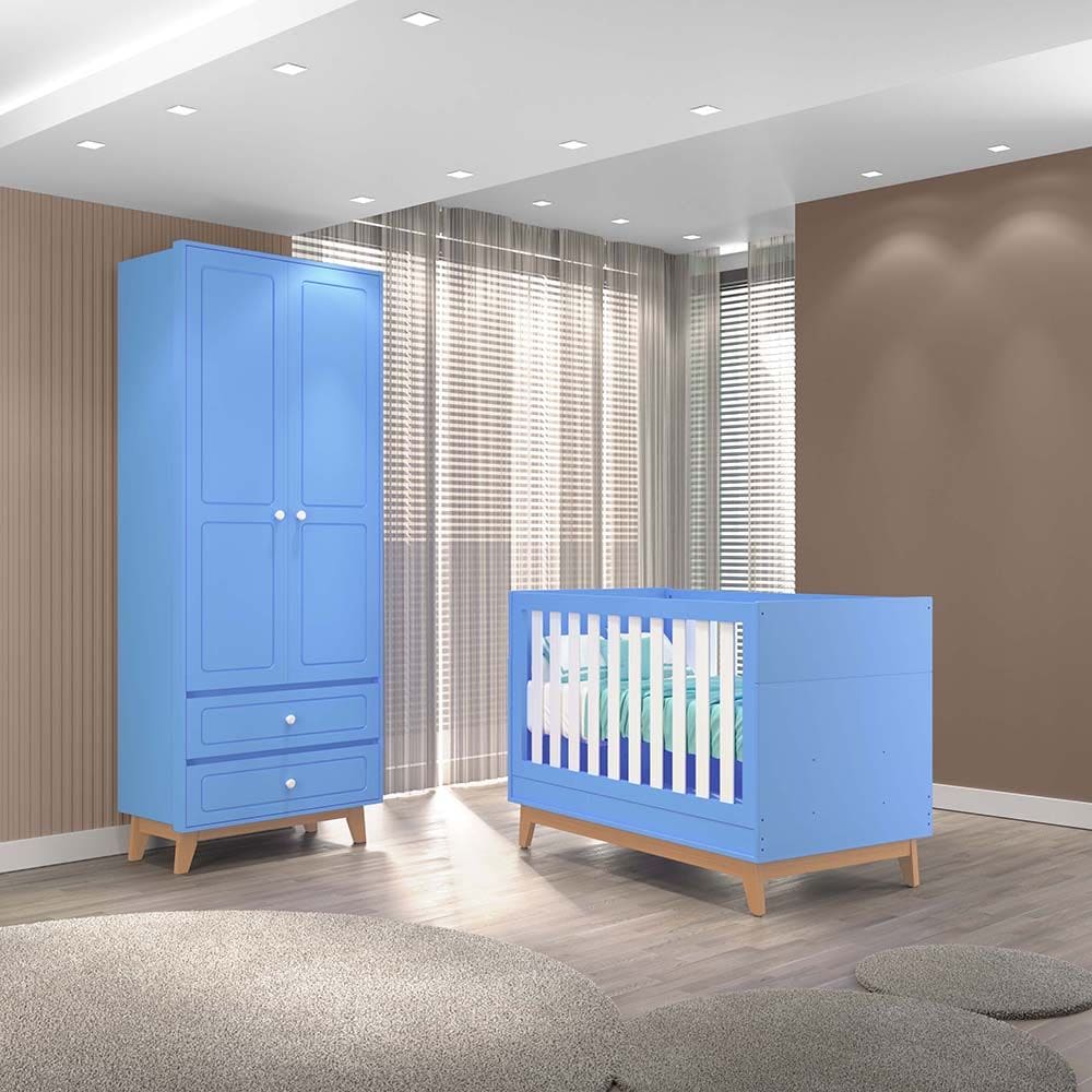 Quarto Infantil Duplo 100% MDF Tuboarte Guarda-Roupas Kevin e Berço Lucca