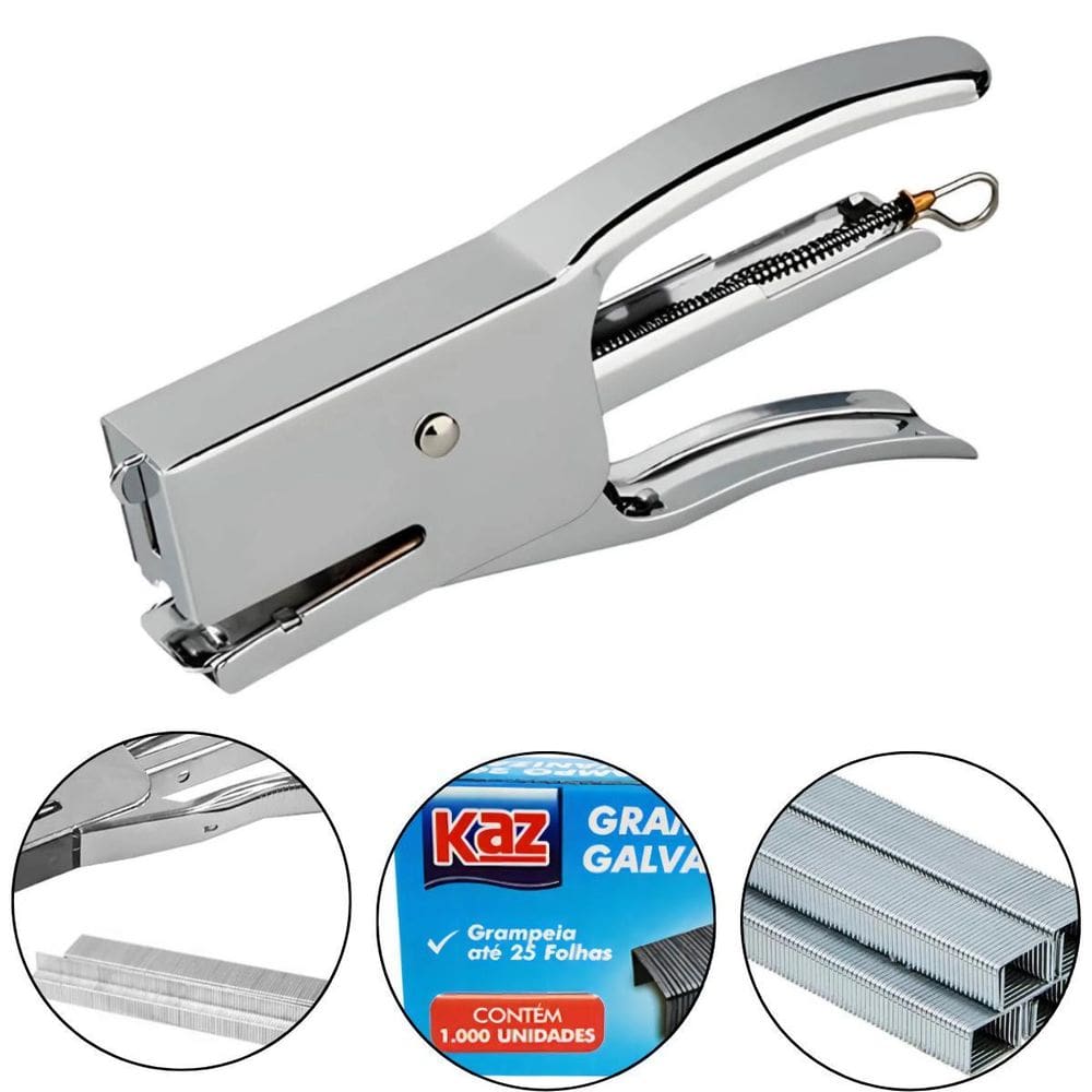 Grampeador Alicate 25 Cromado 26/6 + 1.000 Grampos