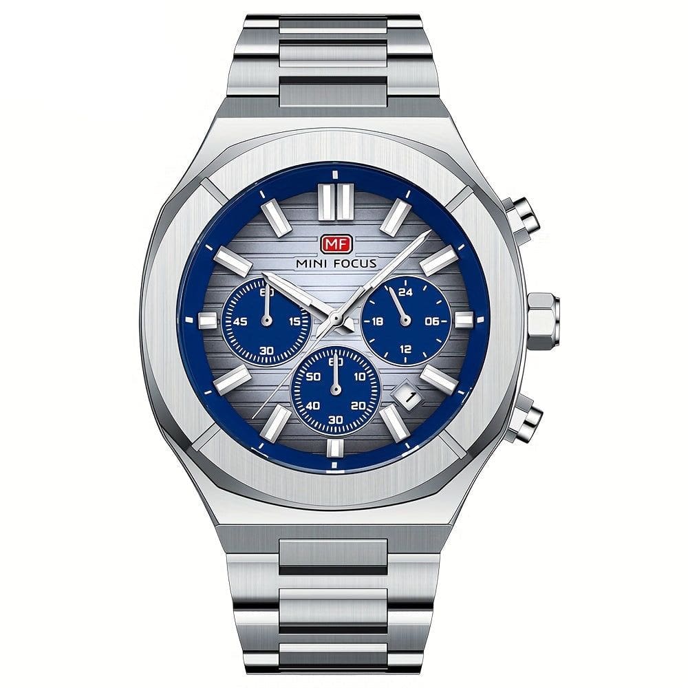 Relógio de Quartzo Multifuncional  para Homens com Pulseira em Aço Inoxidável