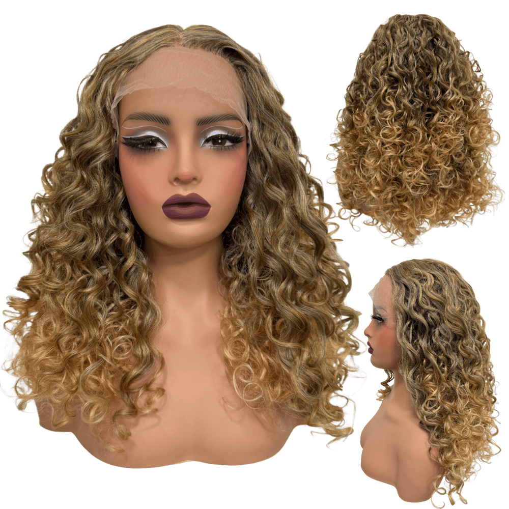 Peruca cacheada front lace 55cm ondulada repartida futura