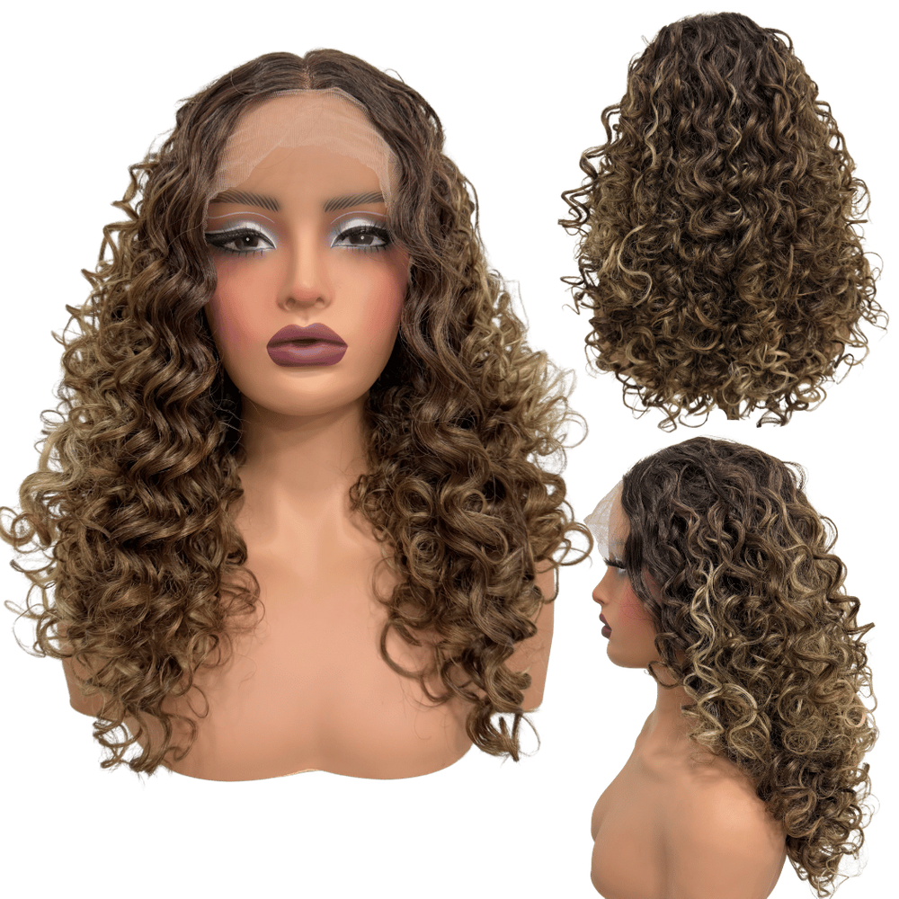 Peruca cacheada front lace 55cm ondulada repartida futura