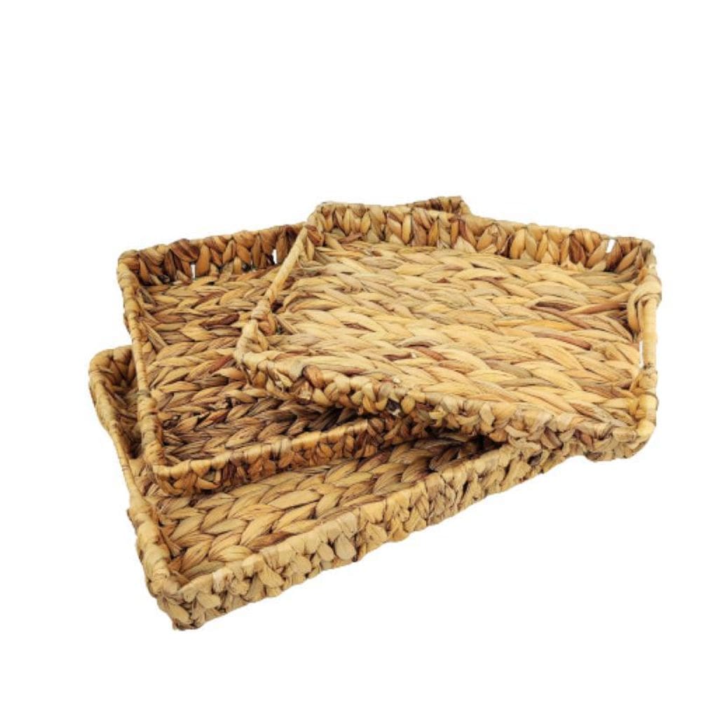Bandeja Decorativa De Fibra Natural Reta 40/35/30Cm Kit 3Pc