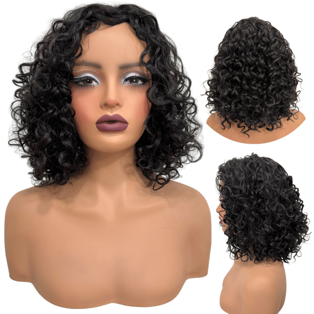 Peruca cacheada curta preta natural fibra orgânica 30cm Cor 2
