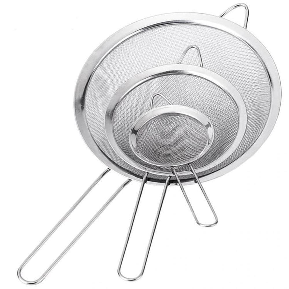 Kit Com 3 Peneiras Em Aço Inox Utensílio De Cozinha Luxo